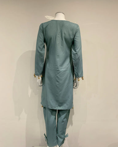 Dhanak Tiffany Blue Warm Embroidered Kameez Suit with Shawl and Dupatta