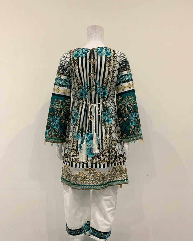 Girls Designer Aqua Floral Kameez Suit