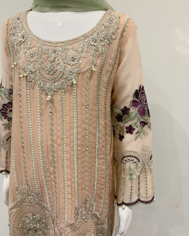 Blush Pink Girls Fancy Embellished Chiffon Kameez Suit