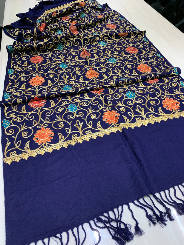 Large Embroidered Shawl - Navy Blue