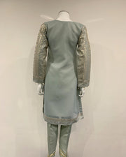 Fancy Grey Net Sequin Kameez Suit