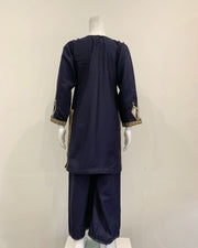 Girls Navy Viscose Embellished Kameez Suit