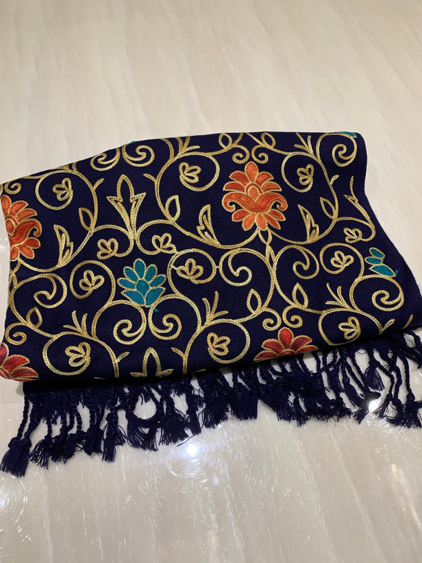 Large Embroidered Shawl - Navy Blue