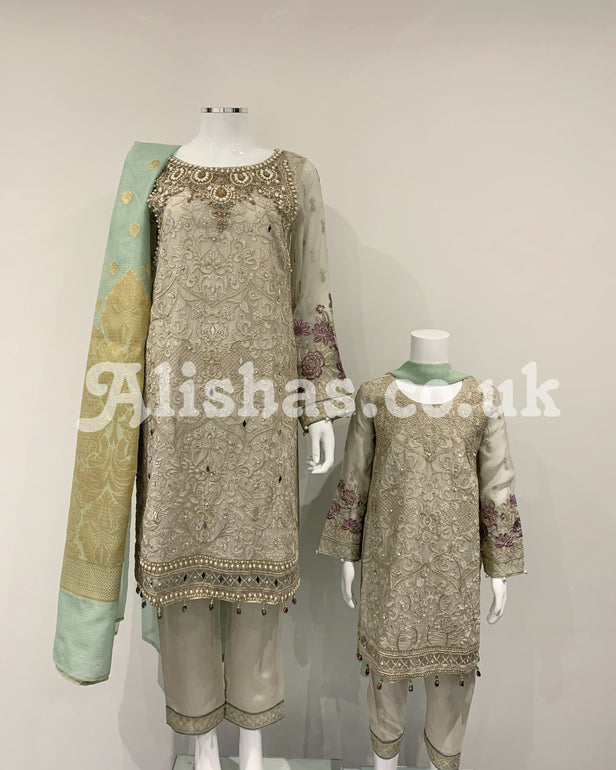 Ivory Girls Fancy Chiffon Contrast Kameez Suit