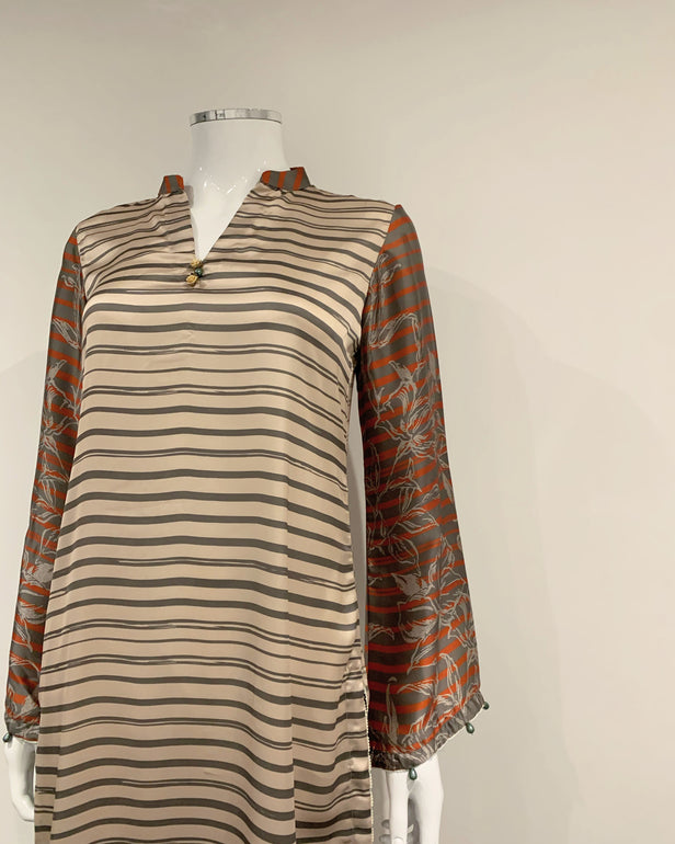 RAFIA Designer Nude Lined Digital Print Premium Silk Kurta