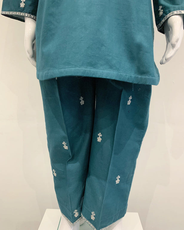 Simrans Teal Girls Embroidered Kameez Suit