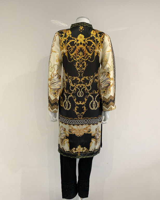 Premium Contrast Classic Embezzled Silk Kurta