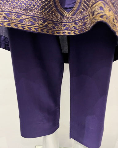 RAFIA Designer Deep Purple Embroidered Linen Suit
