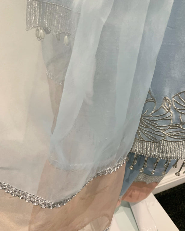 Simrans Pale Blue Girls Embroidered Peplum Suit