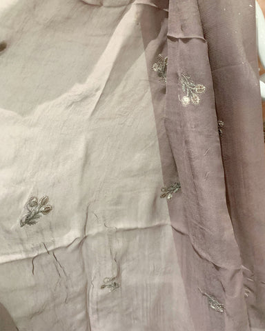 Girls Peach Fancy Chiffon Embroidered Kameez Suit