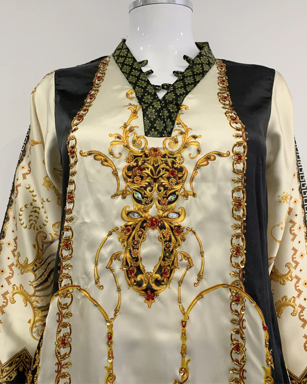 Premium Contrast Classic Embezzled Silk Kurta