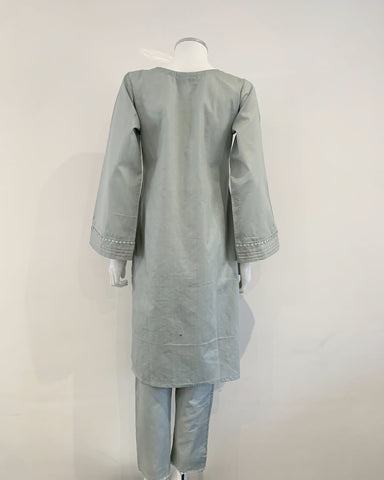 Pale Grey Cotton Embroidered Kameez Suit