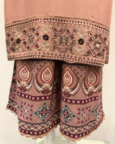 Simrans Burnt Orange Embroidered Ajrak Linen Flary Pants Suit