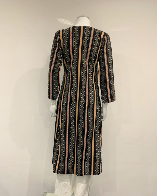 Simrans Black Contrast Block Print Long Print Kurta