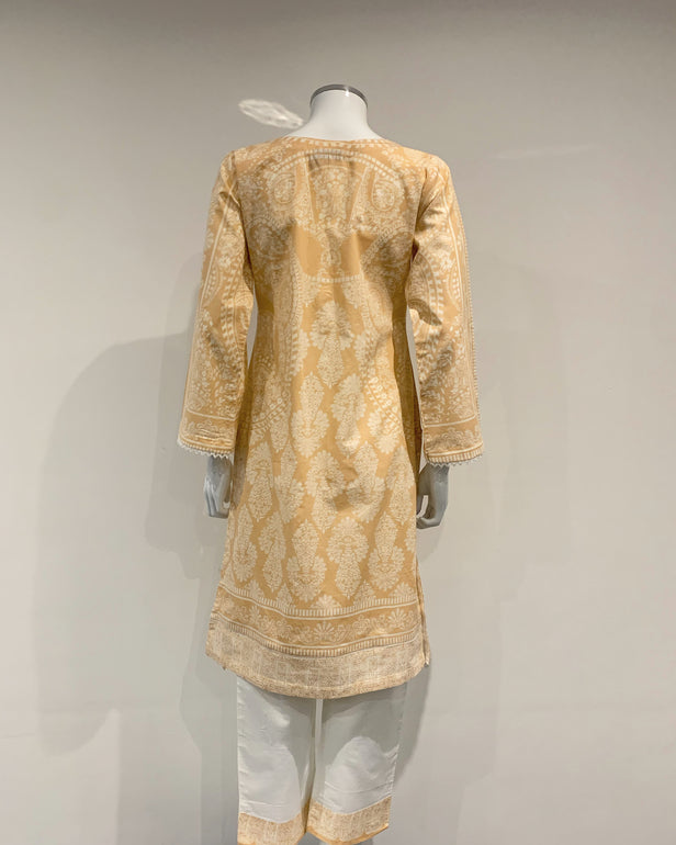 Peach Mirror Embellished Print Suit