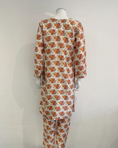 Simrans Floral Printed Curved Linen Suit