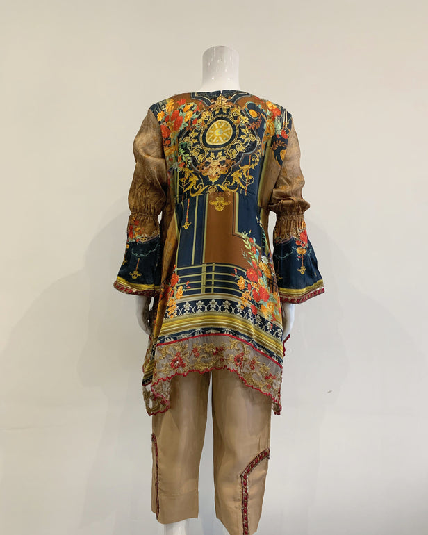 Premium Gold Silk Girls Embezzled Frock Suit