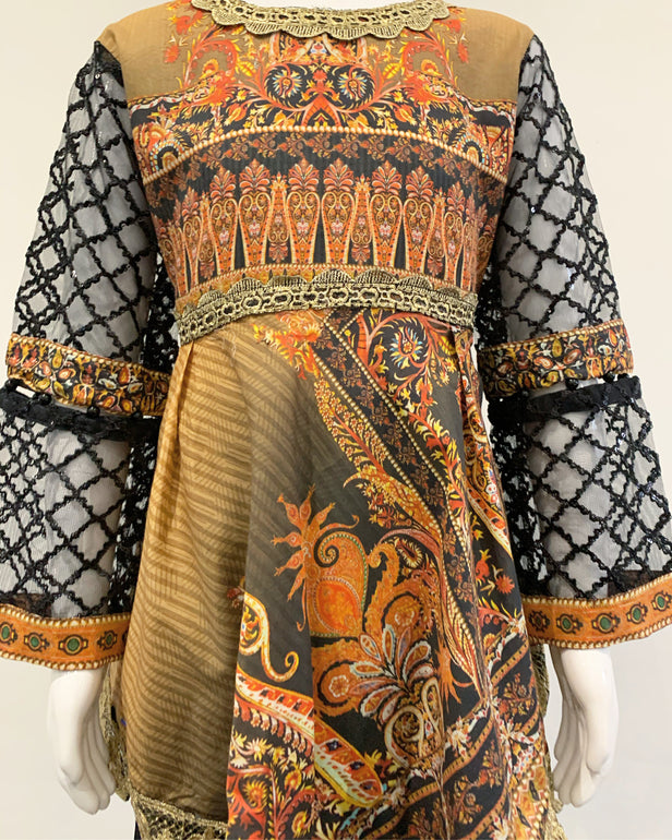 Guddiya Girls Luxury Lawn Black Dress Frock Suit