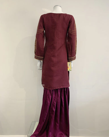 RAFIA Designer Plum Fancy Jacquard Trail Garara Kameez Suit