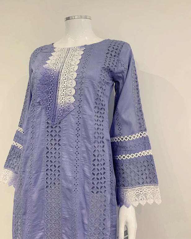 Simrans Lilac Chikankari Cotton Lace Kurta