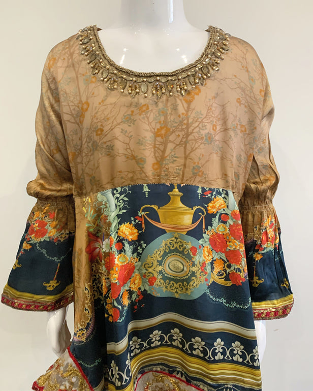 Premium Gold Silk Girls Embezzled Frock Suit