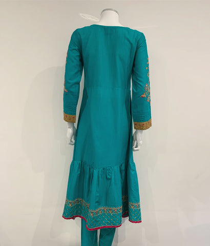RAFIA Designer Bright Teal Cotton Dress Suit