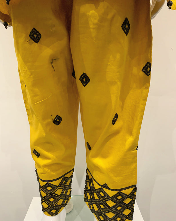 Simrans Mustard Girls Embroidered Peplum Suit