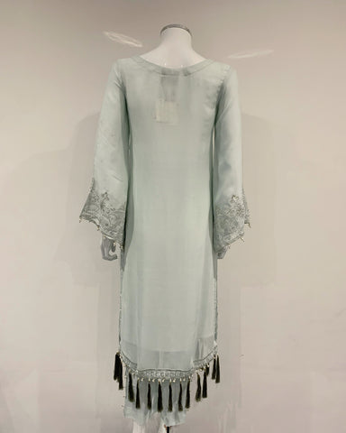 Ladies Pale Blue Fancy Chiffon Embroidered Kameez Suit