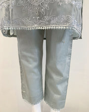 Pale Grey Cotton Embroidered Kameez Suit