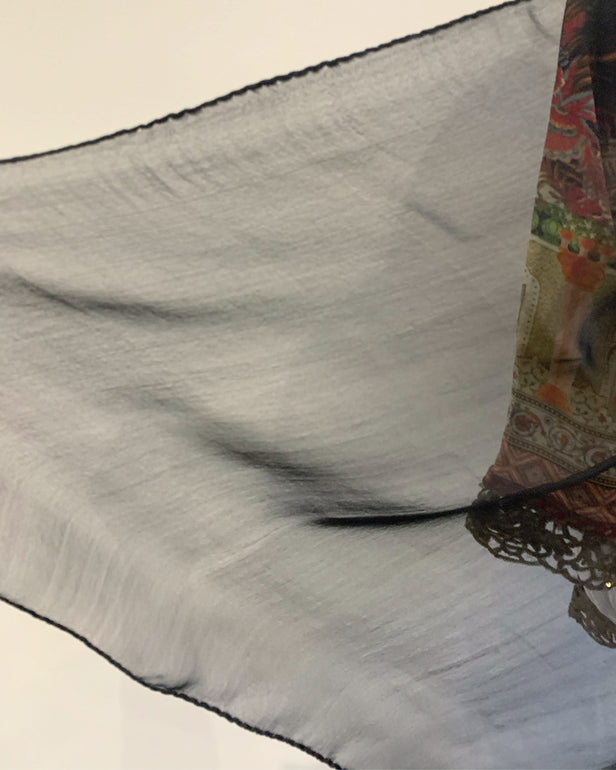 Premium Black Silk Girls Embezzled Frock Suit